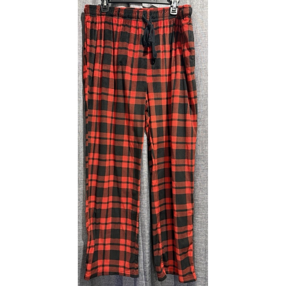 Cuddl Duds Fleece Pajama Lounge Pants Men's XL Red Black SOFT Plaid Pockets Adj.